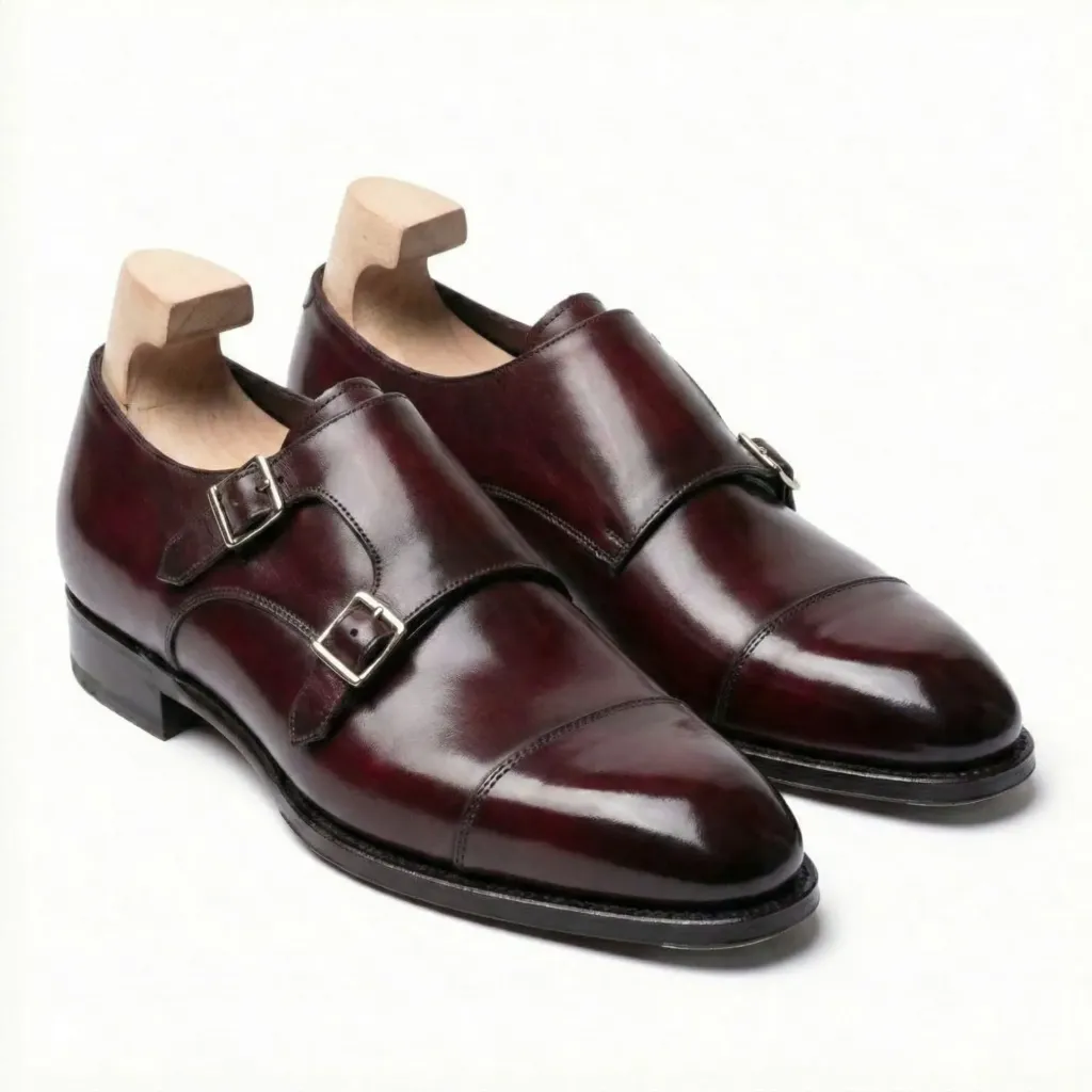 Burgundy Double Monk Strap Shoes — Handcrafted Full-Grain Leather (US 6 / EU 38 / UK 5)