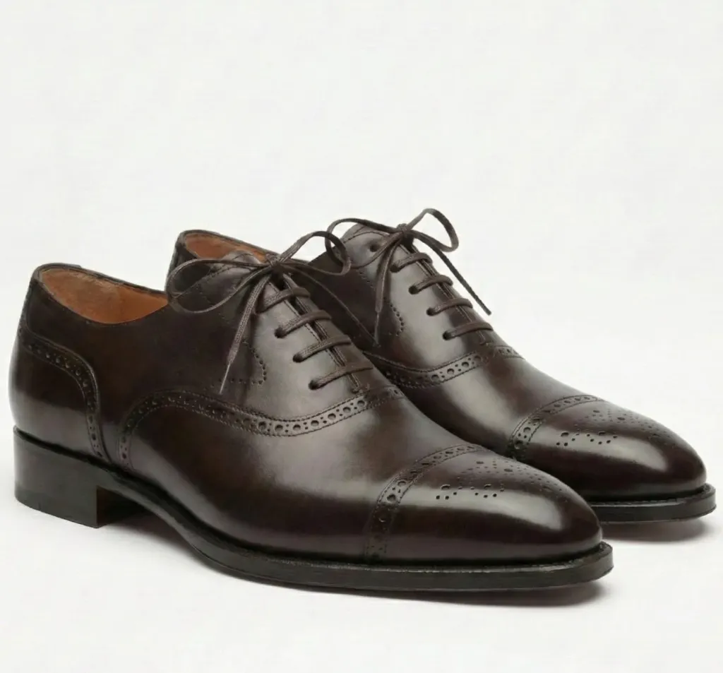 Oxford Brown Brogue Cap-Toe Shoes — Handcrafted Full-Grain Leather (US 6 / EU 38 / UK 5)