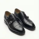 Imperial Black Double Monk Cap-Toe Shoes