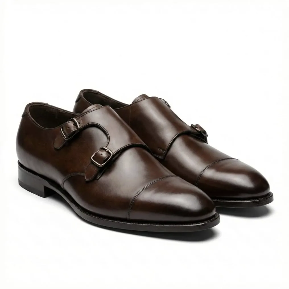 Vintage Chestnut Double Monk Cap-Toe Shoes (US 6 / EU 38 / UK 5)