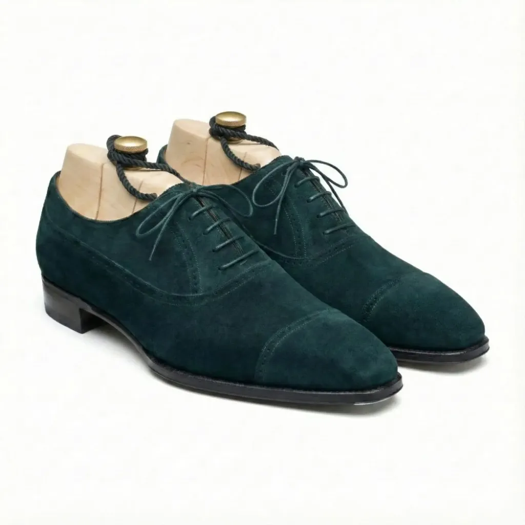 
Emerald Suede Cap-Toe Oxfords