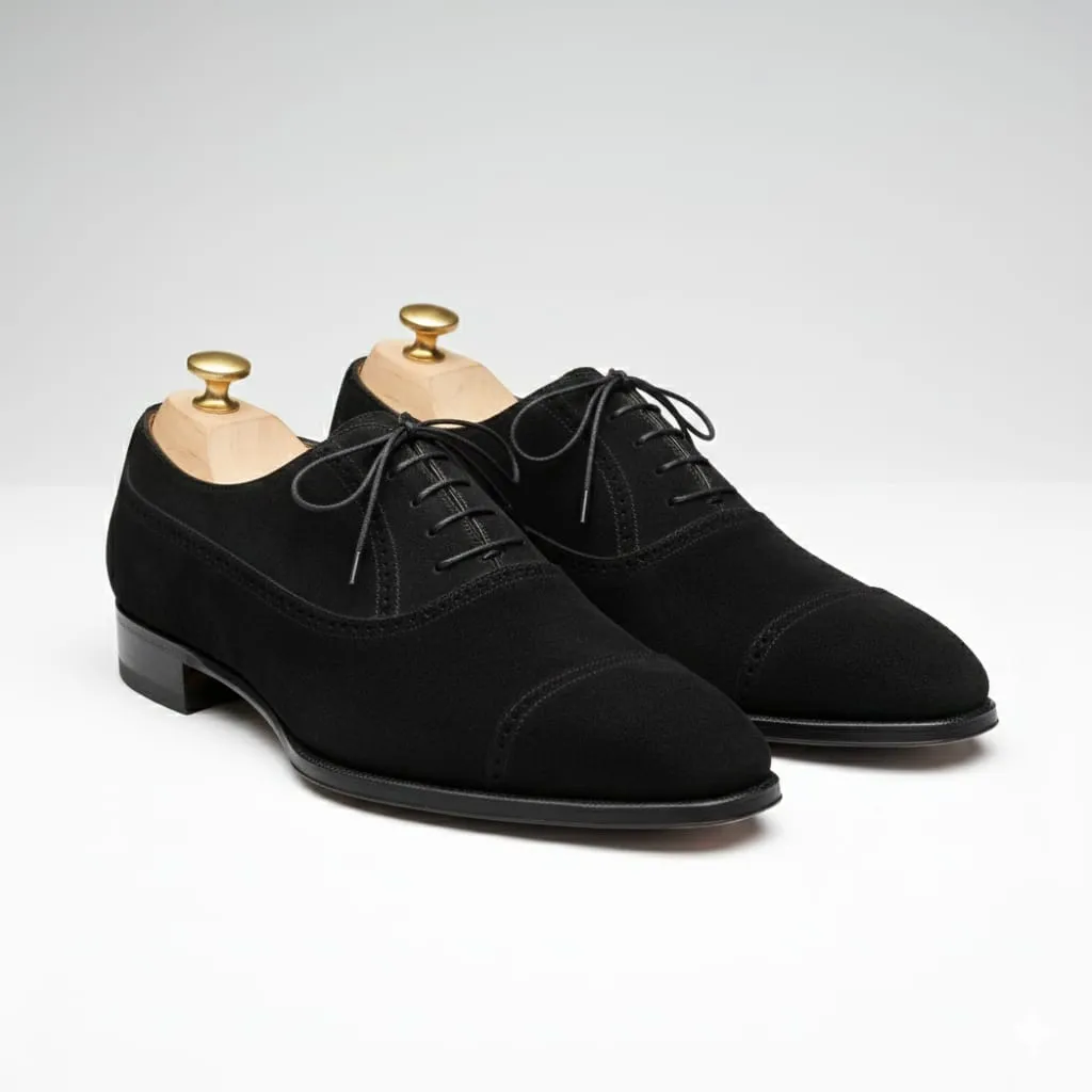 
Noir Suede Cap-Toe Oxfords