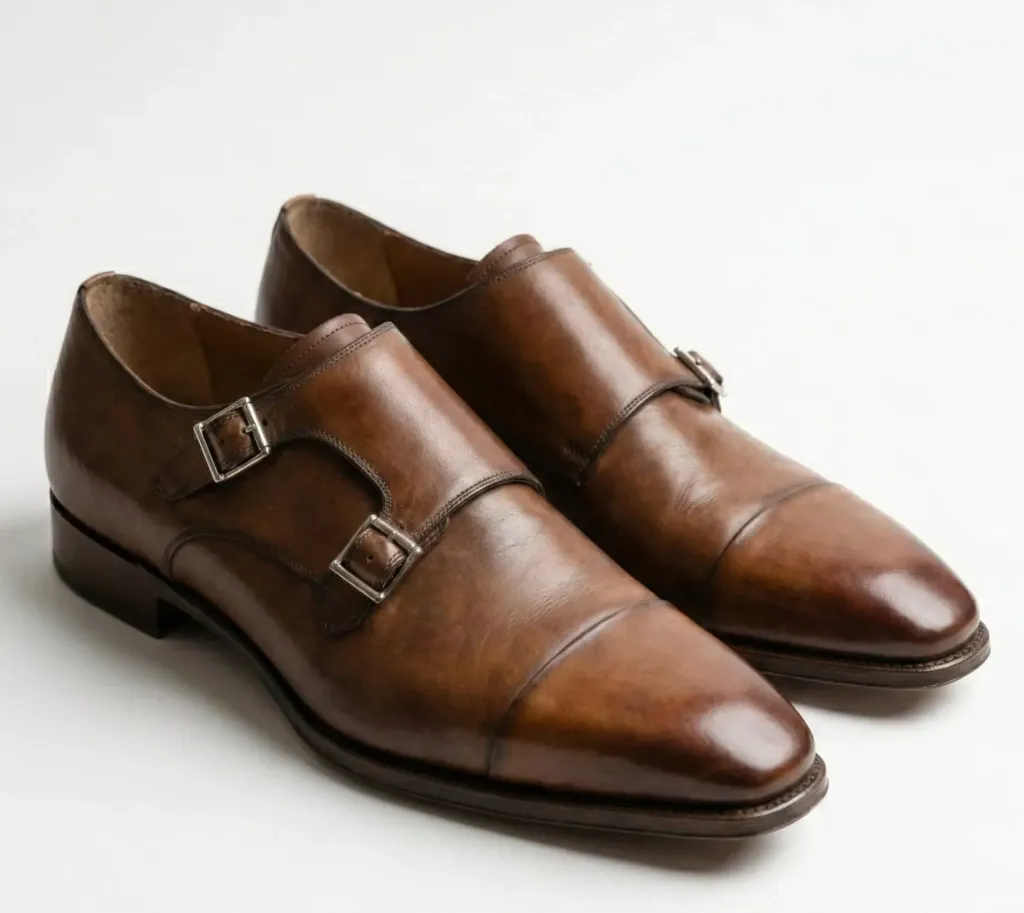 Heritage Tan Double Monk Cap-Toe Shoes (US 6 / EU 38 / UK 5)