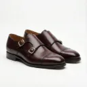 Burgundy Cap-Toe Double Monk Shoes — Handcrafted Patina Leather