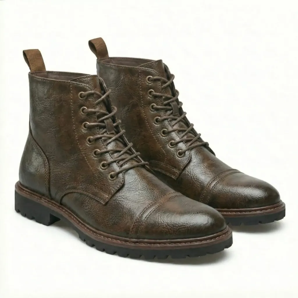 Distressed Brown Cap-Toe Boots — Rugged Handcrafted Leather (US 6 / EU 38 / UK 5)