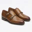 Tan Double Monk Strap Shoes — Hand-Polished Full-Grain Leather