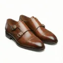 Tan Cap-Toe Double Monk Shoes — Handcrafted Full-Grain Leather