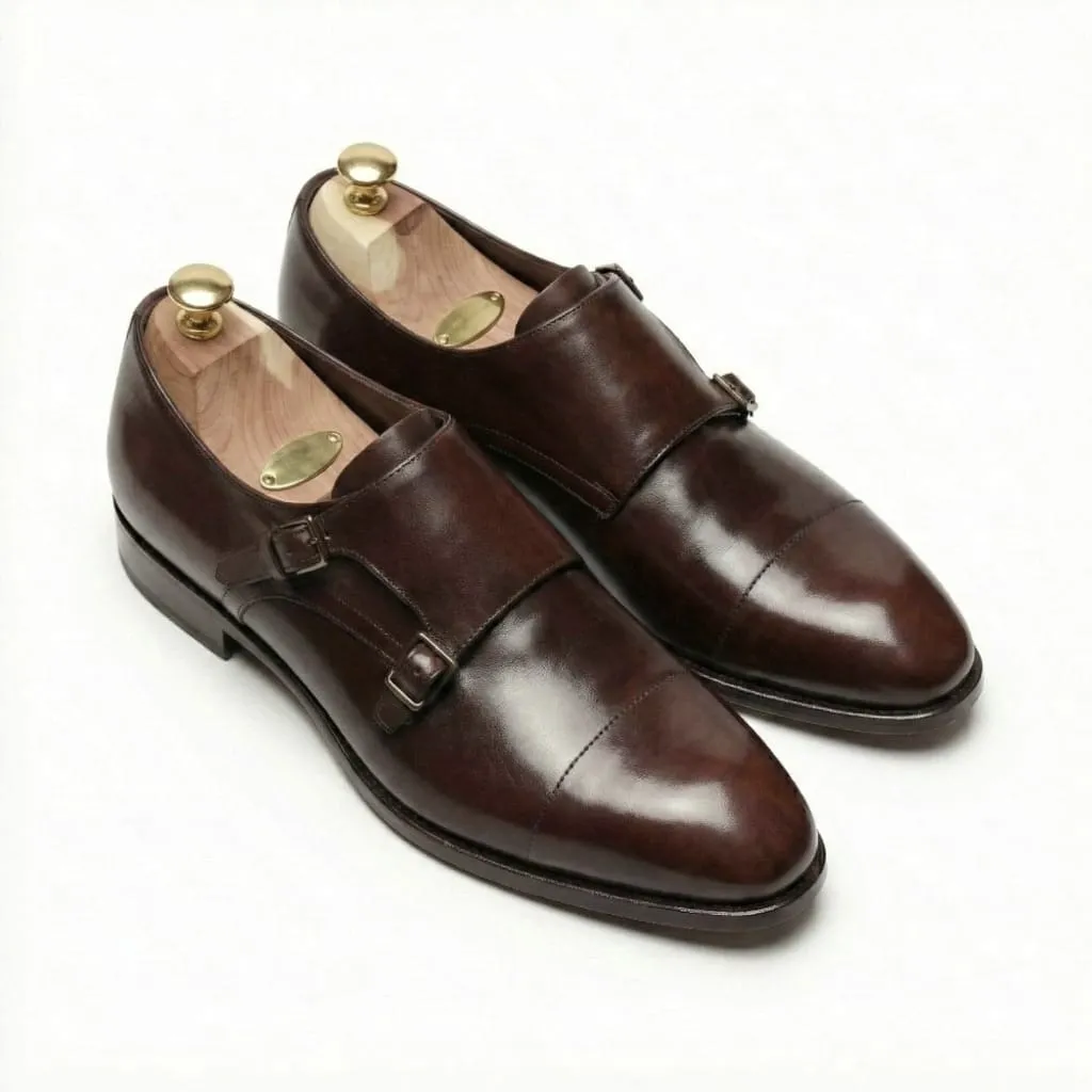 Dark Brown Cap-Toe Double Monk Shoes — Handcrafted Full-Grain Leather
 (US 6 / EU 38 / UK 5)