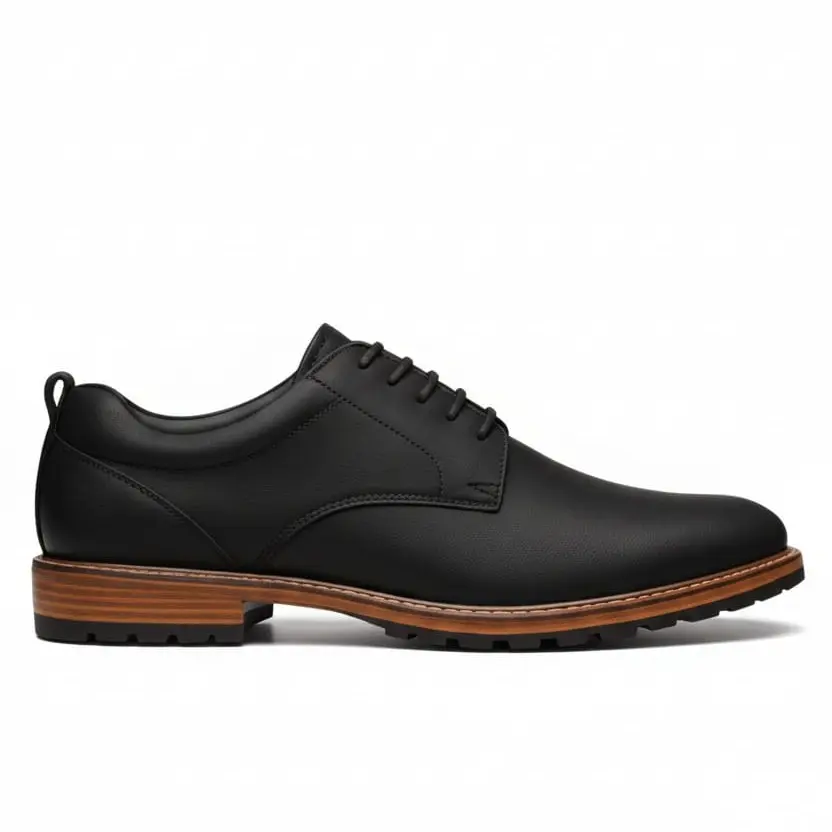 Pure Black Leather Derby Shoe with Contrast Sole Hand Welted (US 6 / EU 38 / UK 5)