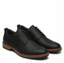 Pure Black Leather Derby Shoe with Contrast Sole Hand Welted