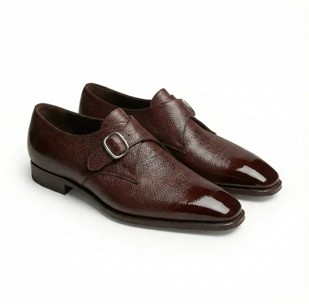 Dark Brown Pebbled Leather Wholecut Monk Shoes
 (US 6 / EU 38 / UK 5)
