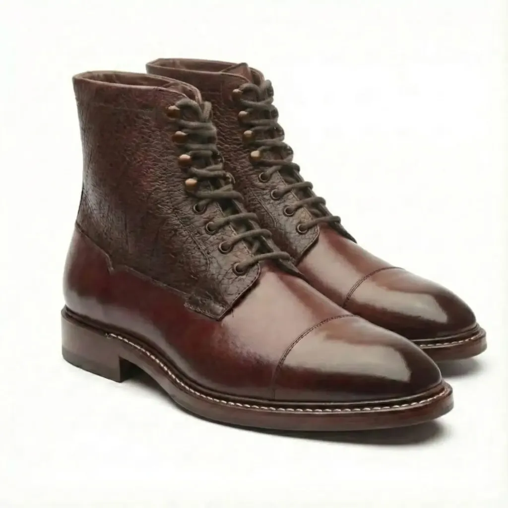 Clifford Textured Cap-Toe Boots – Handcrafted Brown Leather (US 6 / EU 38 / UK 5)
