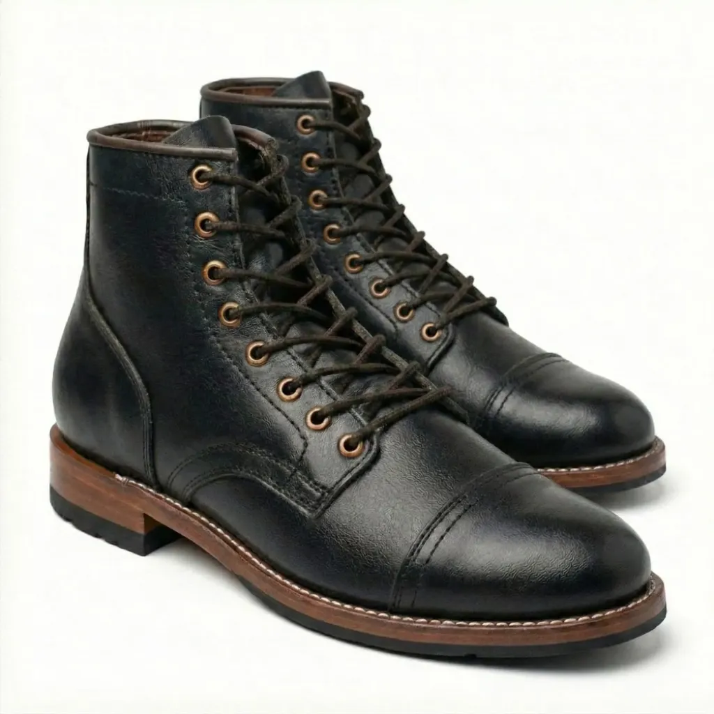 Regalia Black Cap-Toe Boots – Full-Grain Leather (US 6 / EU 38 / UK 5)