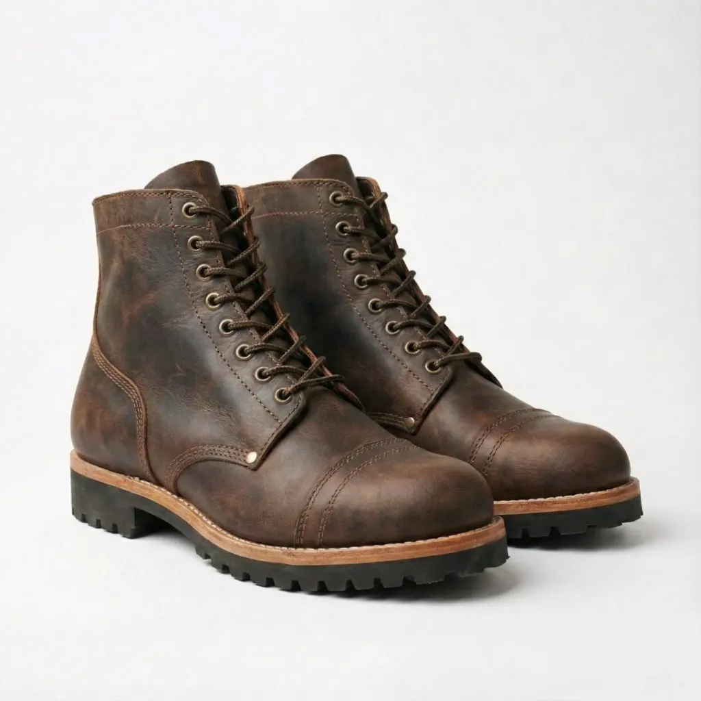 Aged Walnut Combat Cap-Toe Boots — Tough Build, Vintage Character (US 6 / EU 38 / UK 5)
