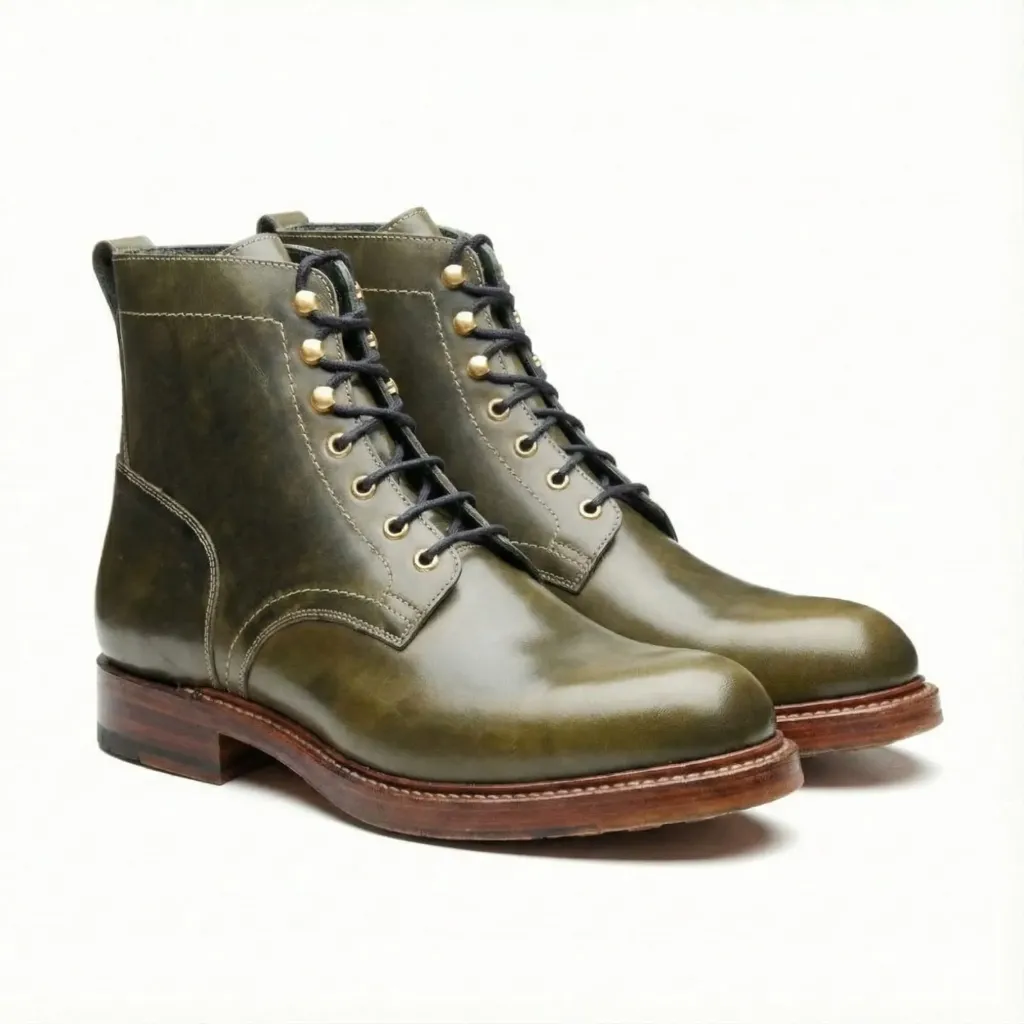 Verdant Field Lace-Up Boots — Handcrafted Full-Grain Leather (US 6 / EU 38 / UK 5)