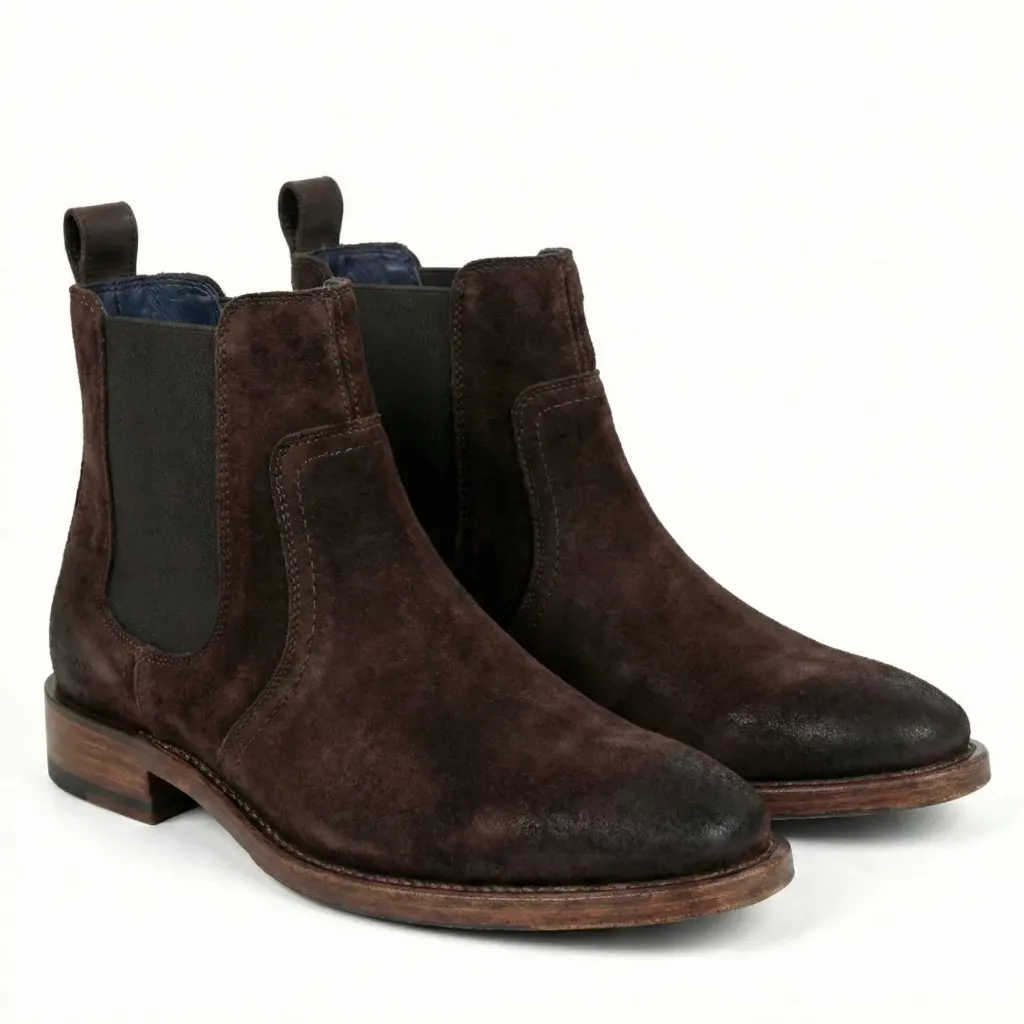 Walnut Suede Chelsea Boots — Handcrafted Finish (US 6 / EU 38 / UK 5)