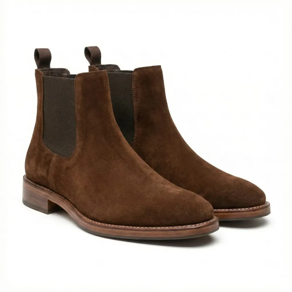 Walnut Suede Chelsea Boots — Handcrafted Finish (US 6 / EU 38 / UK 5)
