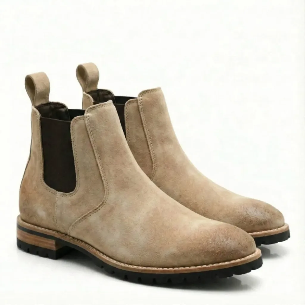Sandstone Suede Chelsea Boots — Handcrafted Finish (US 6 / EU 38 / UK 5)