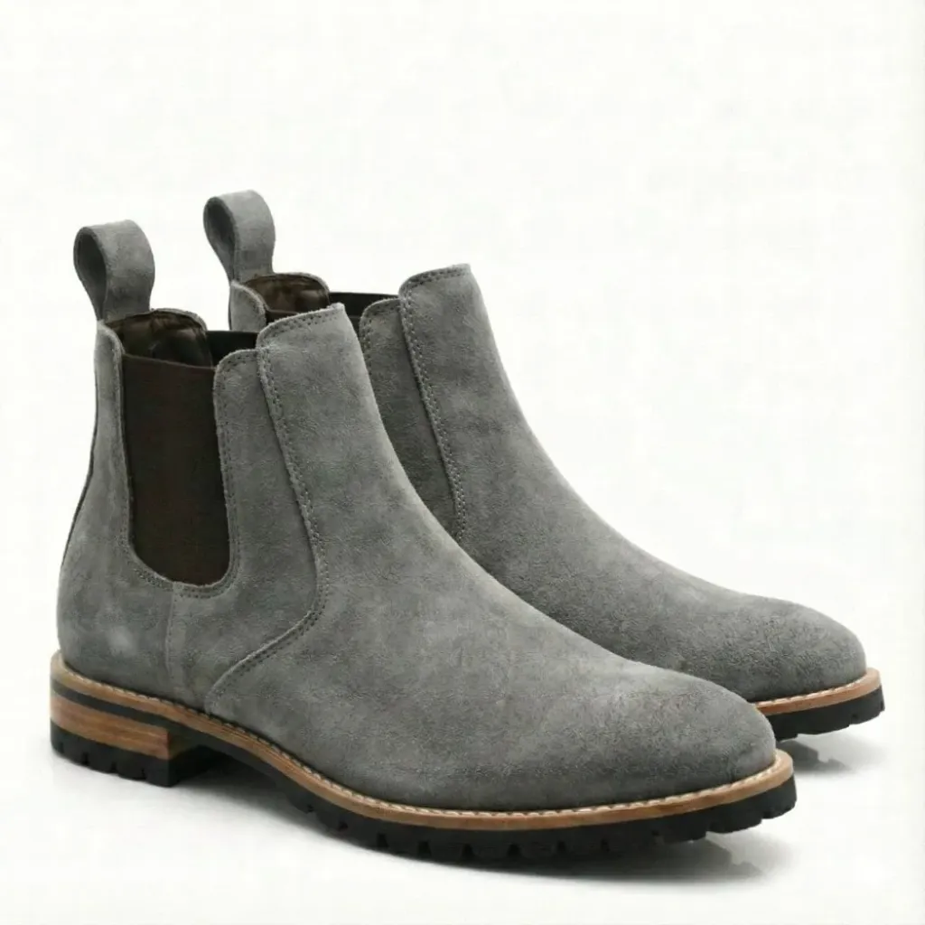 Ash Grey Suede Chelsea Boots — Handcrafted Finish (US 6 / EU 38 / UK 5)