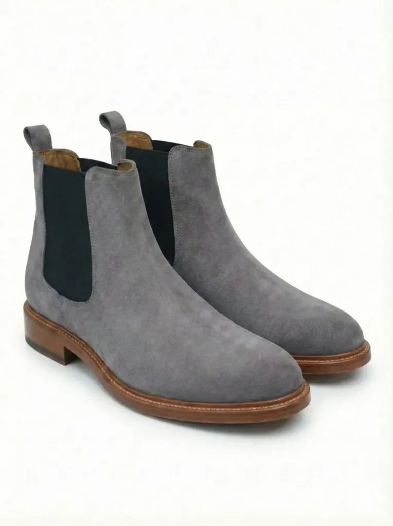 Ash Grey Suede Chelsea Boots — Handcrafted Finish (US 6 / EU 38 / UK 5)