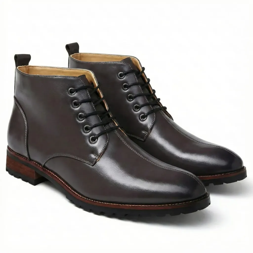 Slate Leather Lace-Up Boots — Handcrafted Polished Finish (US 6 / EU 38 / UK 5)