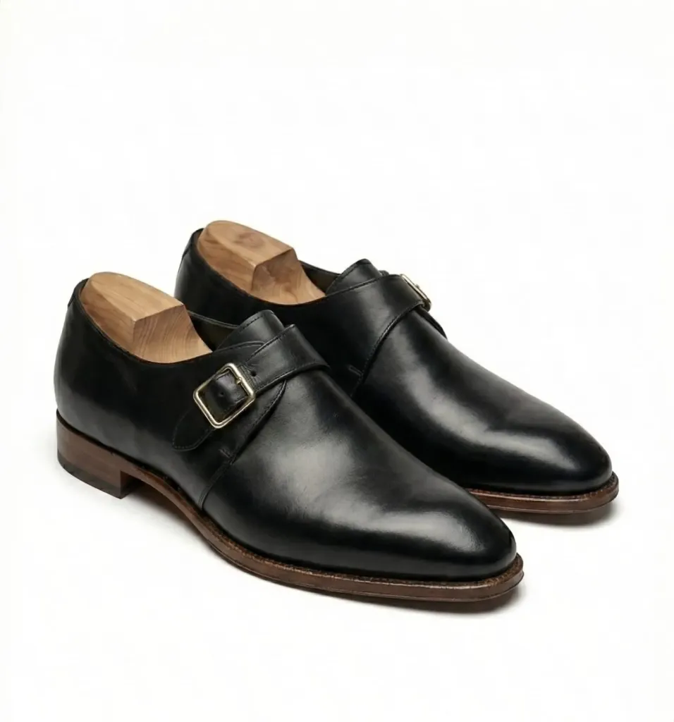 Black Single Monk Strap Shoes — Handcrafted Full-Grain Leather (US 6 / EU 38 / UK 5)